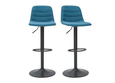 Tabourets de bar r&eacute;glables pivotants 360&deg; en tissu et m&eacute;tal bleu canard (lot de 2) SAURY