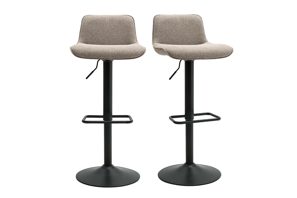 Tabourets de bar r�glables pivotants 360� en tissu taupe et m�tal noir (lot de 2) BOOST