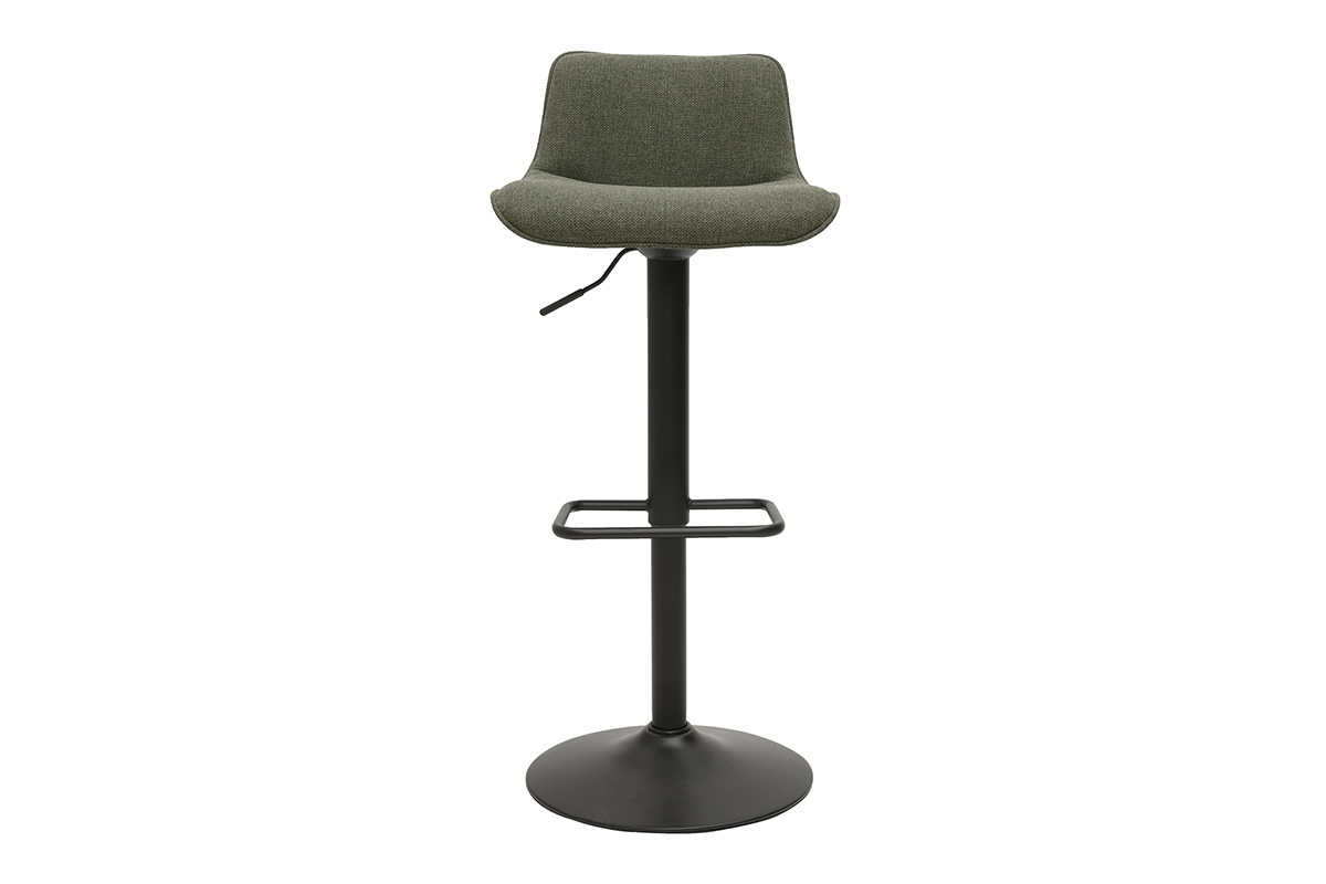 Tabourets de bar r�glables pivotants 360� en tissu vert kaki et m�tal noir (lot de 2) BOOST