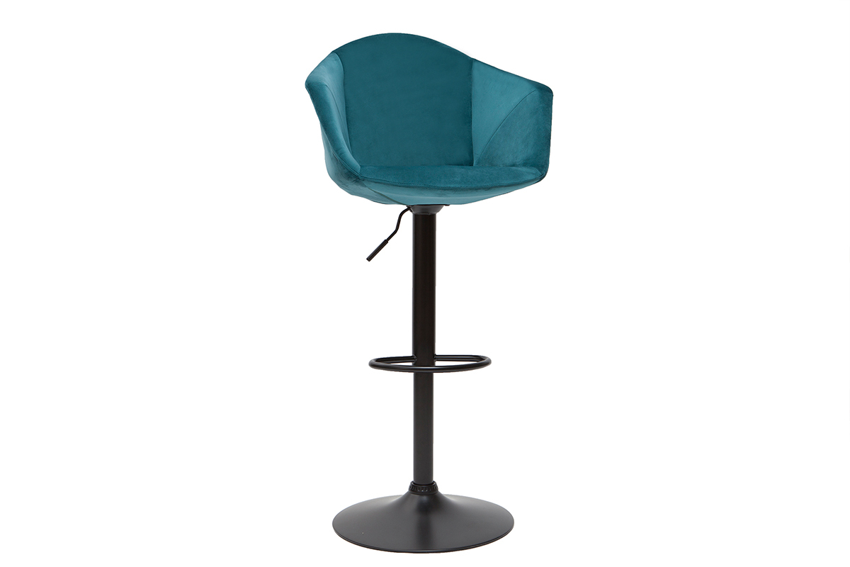 Tabourets de bar r�glables pivotants 360� en velours bleu p�trole et m�tal  (lot de 2) TAYA