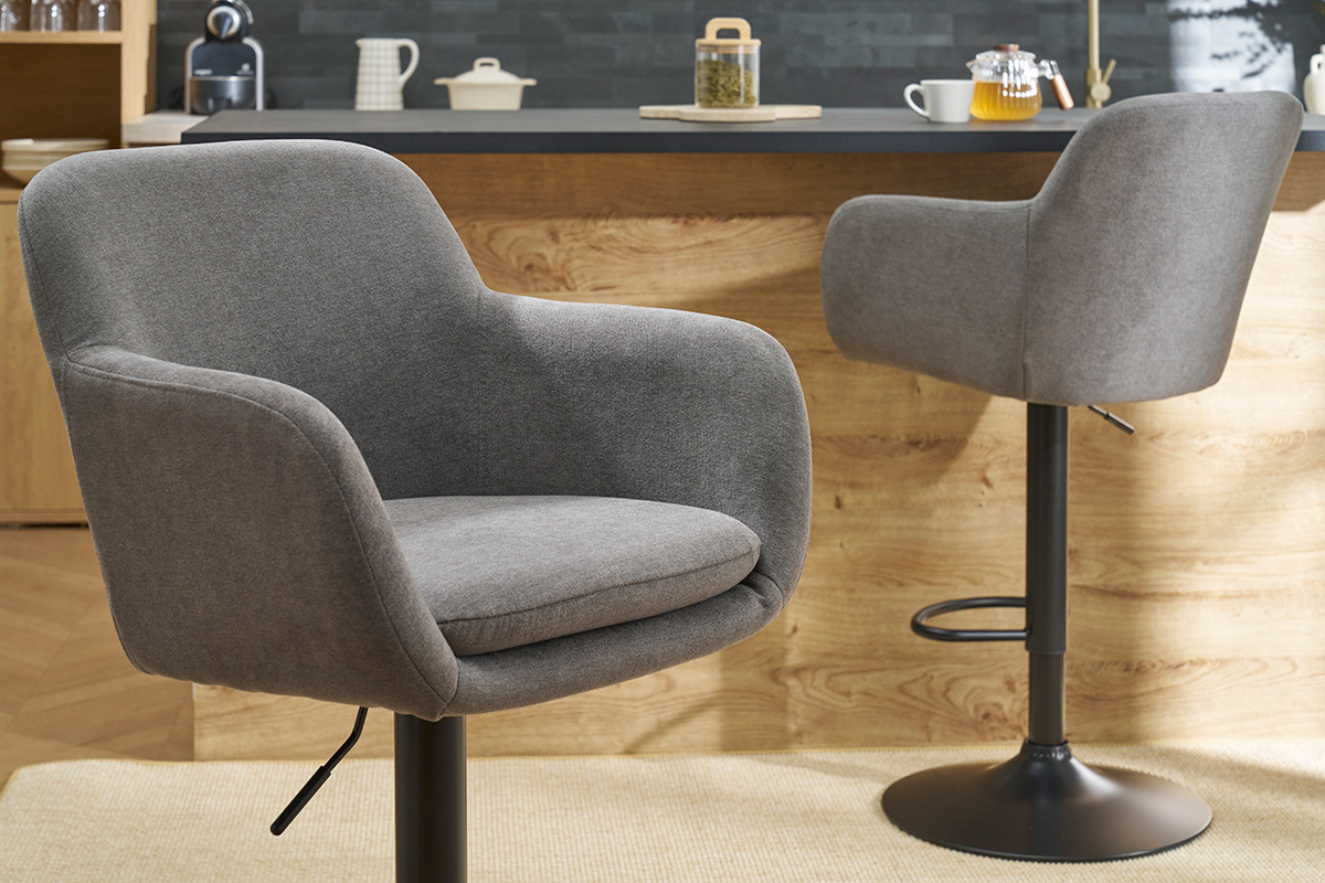 Tabourets de bar rglables tissu effet velours gris et mtal (lot de 2) AMIKA