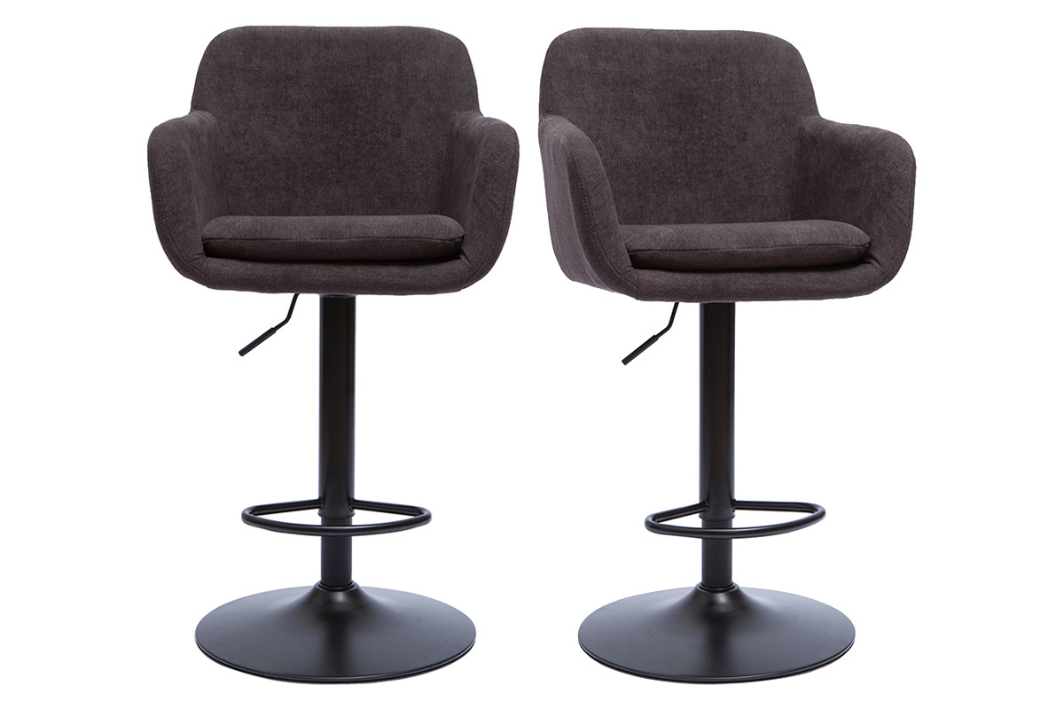 Tabourets de bar rglables tissu effet velours gris fonc et mtal (lot de 2) AMIKA