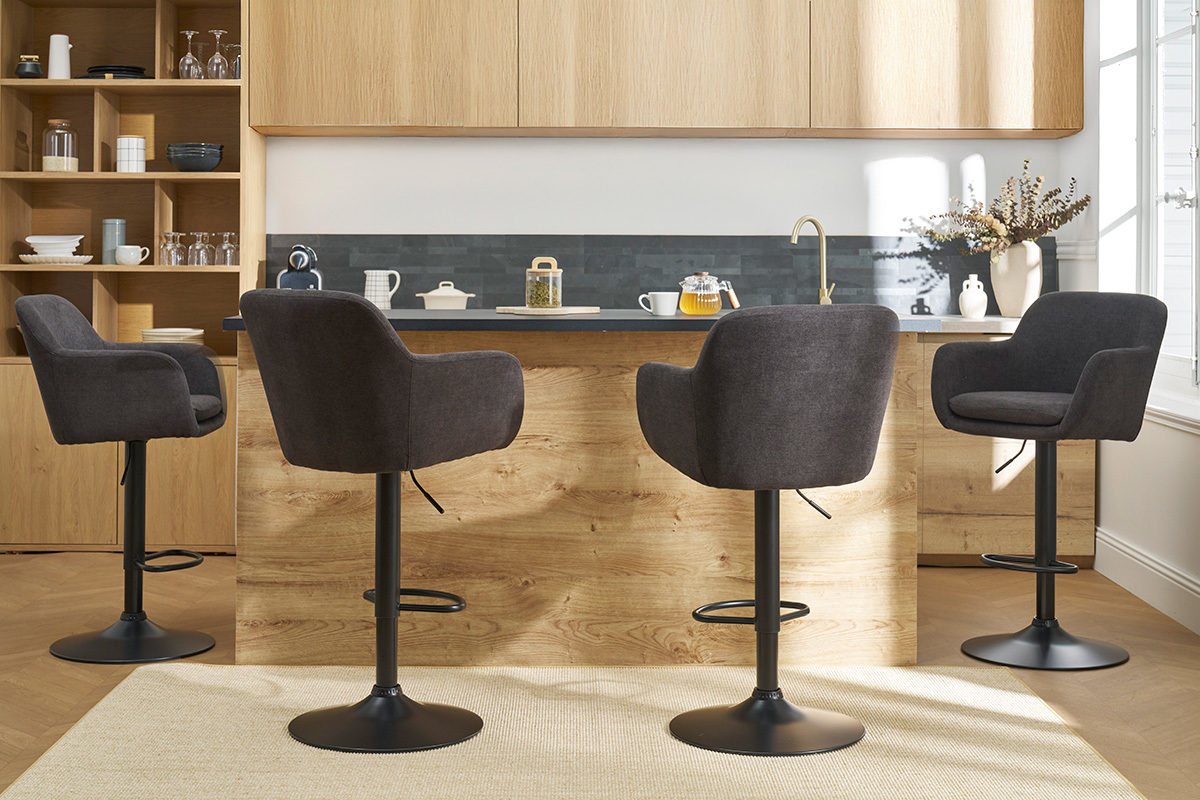 Tabourets de bar rglables tissu effet velours gris fonc et mtal (lot de 2) AMIKA