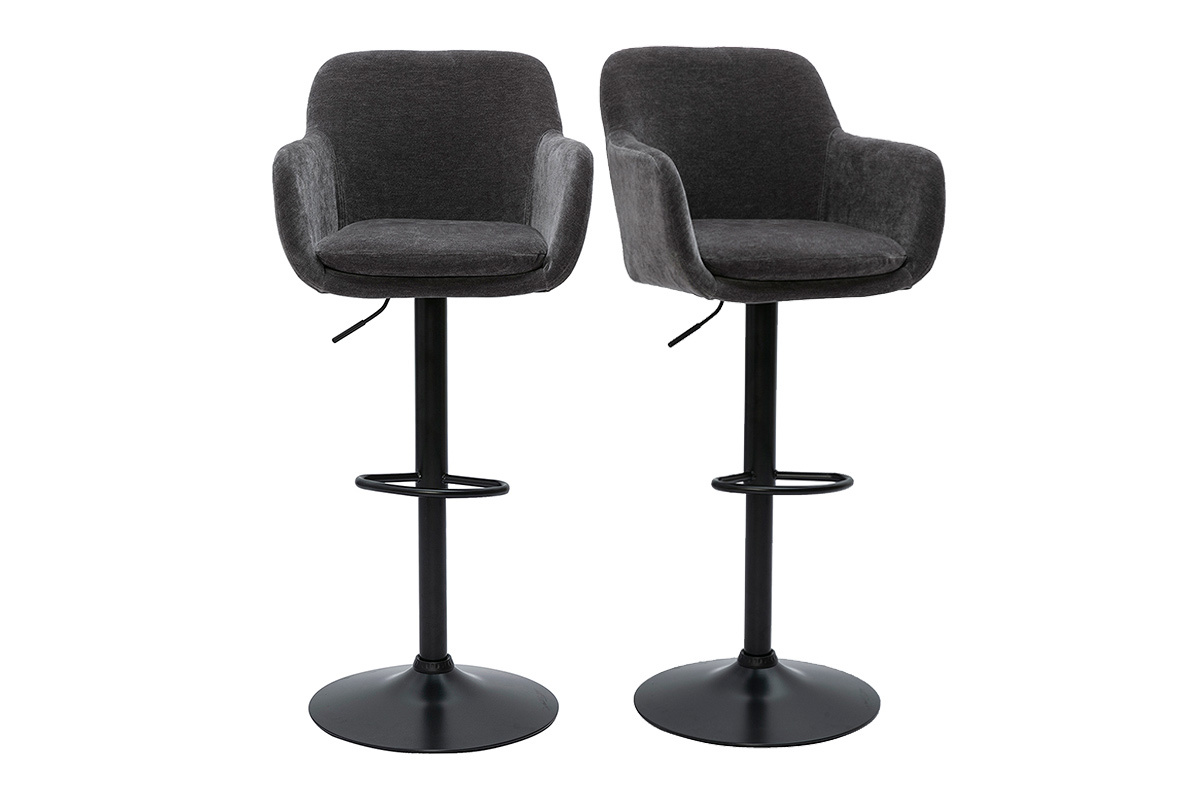 Tabourets de bar rglables tissu effet velours gris fonc et mtal (lot de 2) AMIKA