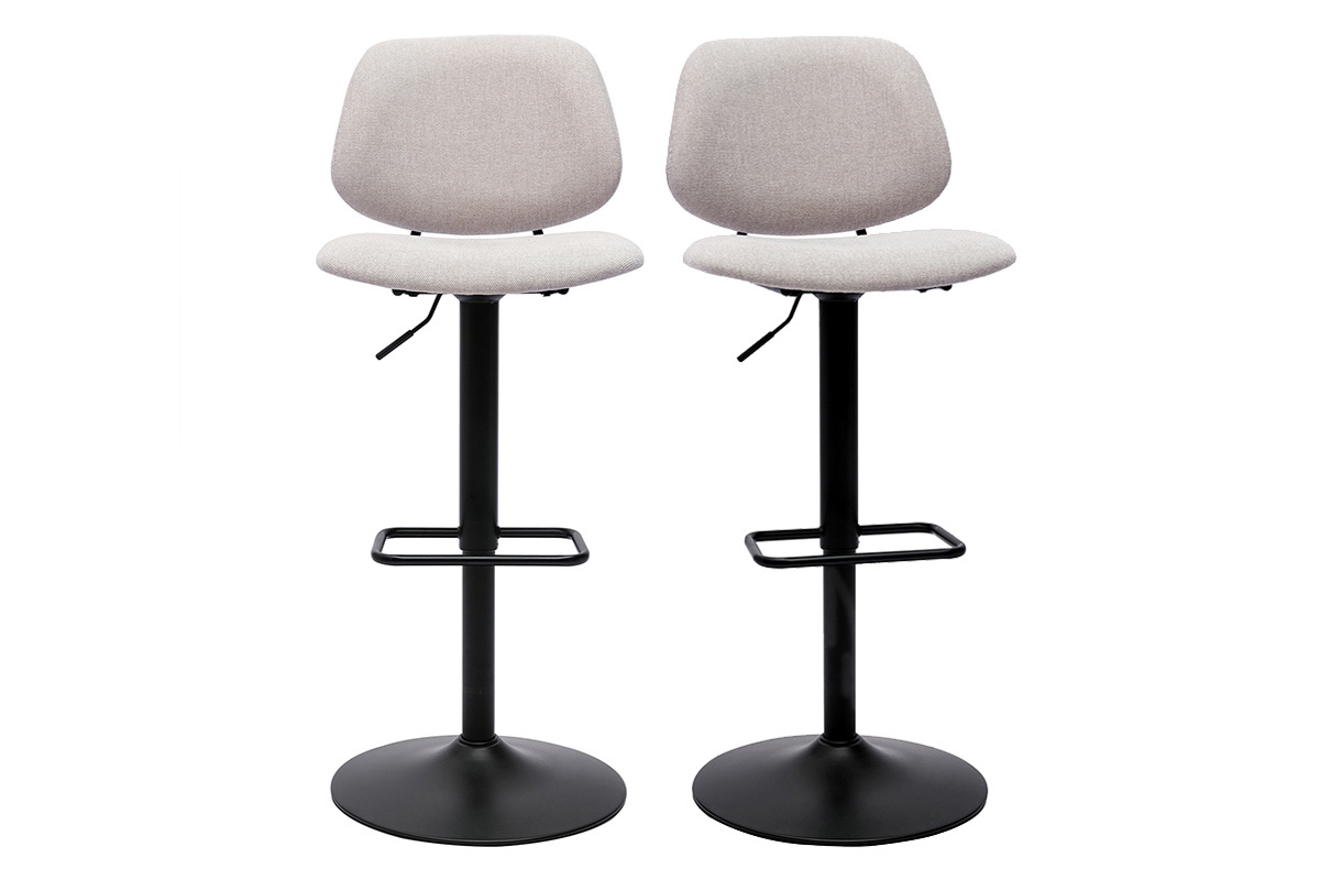 Tabourets de bar relevables design en tissu effet velours beige et mtal noir BARNET (lot de 2)