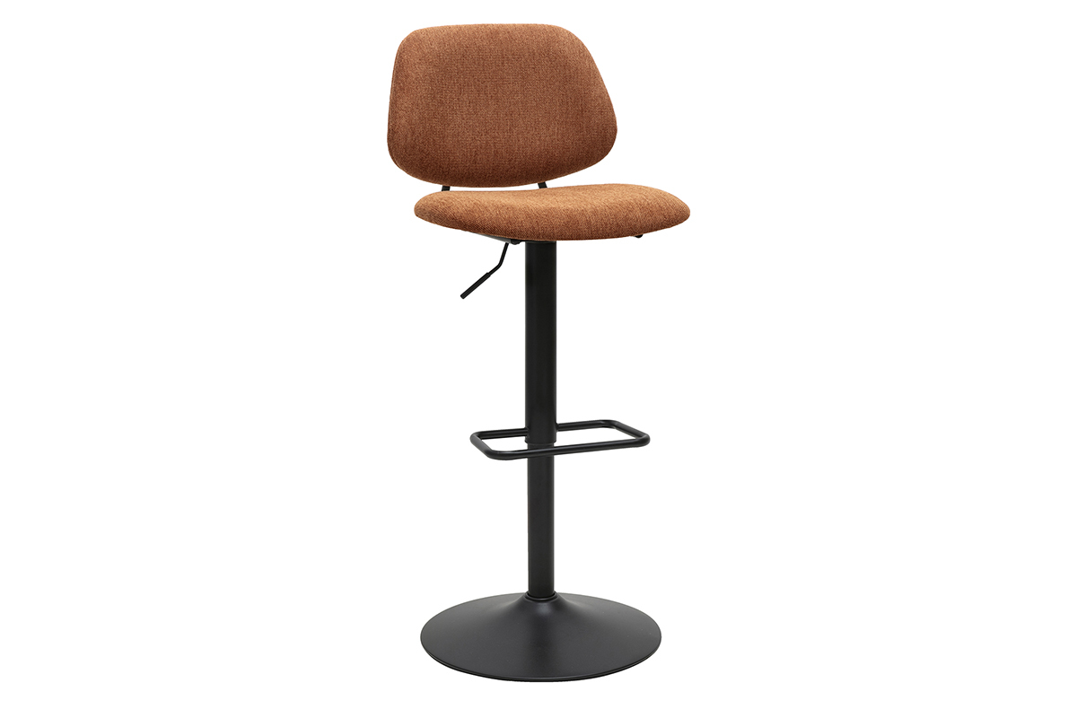 Tabourets de bar relevables design en tissu effet velours textur� terre br�l�e et m�tal noir BARNET (lot de 2)