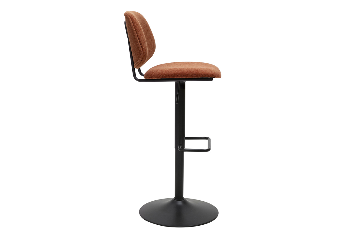 Tabourets de bar relevables design en tissu effet velours textur� terre br�l�e et m�tal noir BARNET (lot de 2)