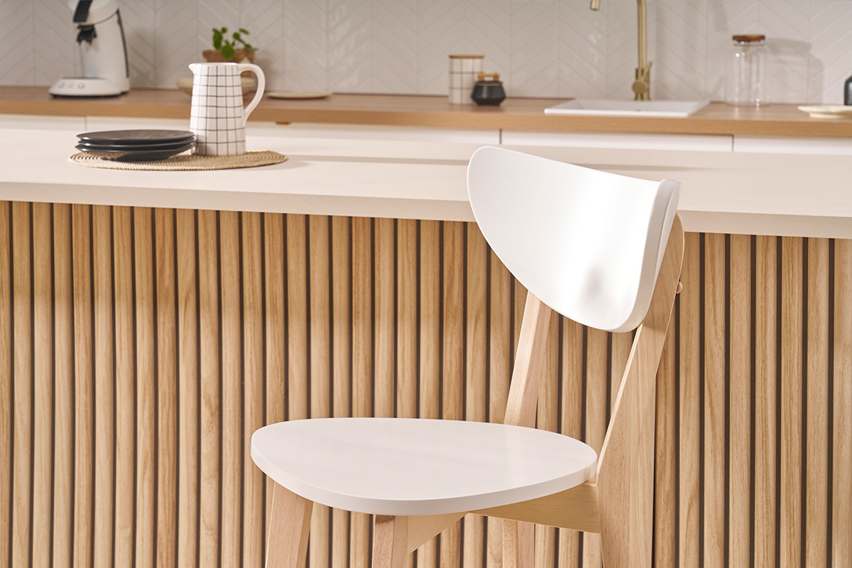 Tabourets de bar scandinaves blanc et bois (lot de 2) LEENA