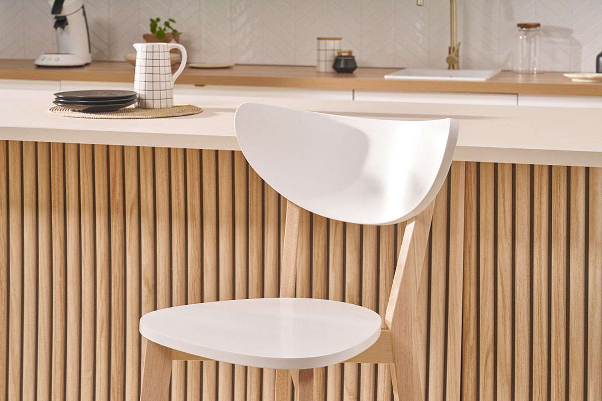 Tabourets de bar scandinaves blanc et bois  (lot de 2) LEENA