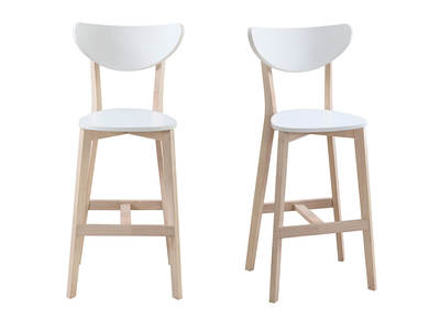 Tabourets de bar scandinaves blanc et bois 65 cm (lot de 2) LEENA