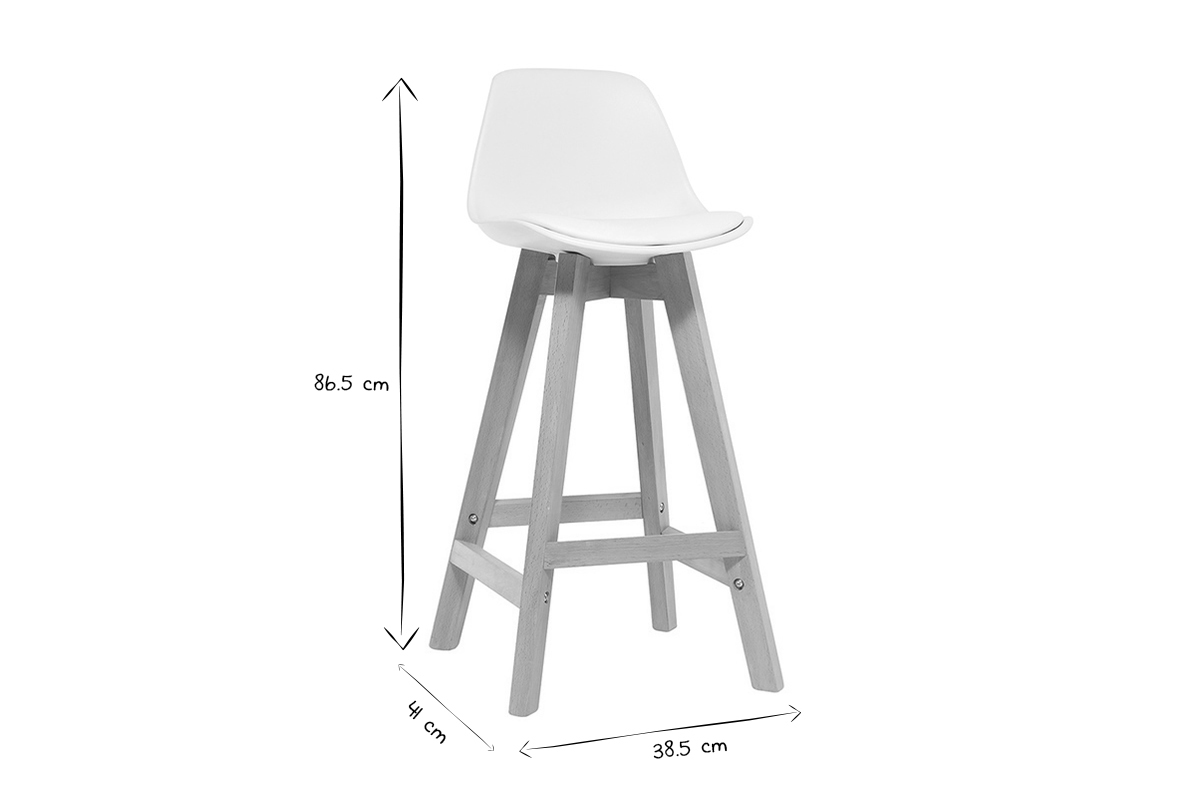Tabourets de bar scandinaves blanc et bois 65 cm (lot de 2) MINI PAULINE