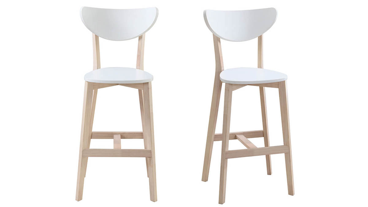 Tabourets de bar scandinaves blanc et bois H65 cm (lot de 2) LEENA