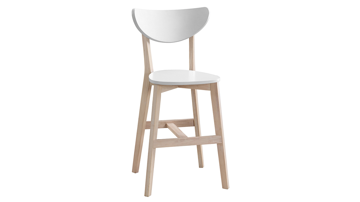 Tabourets de bar scandinaves blanc et bois H65 cm (lot de 2) LEENA