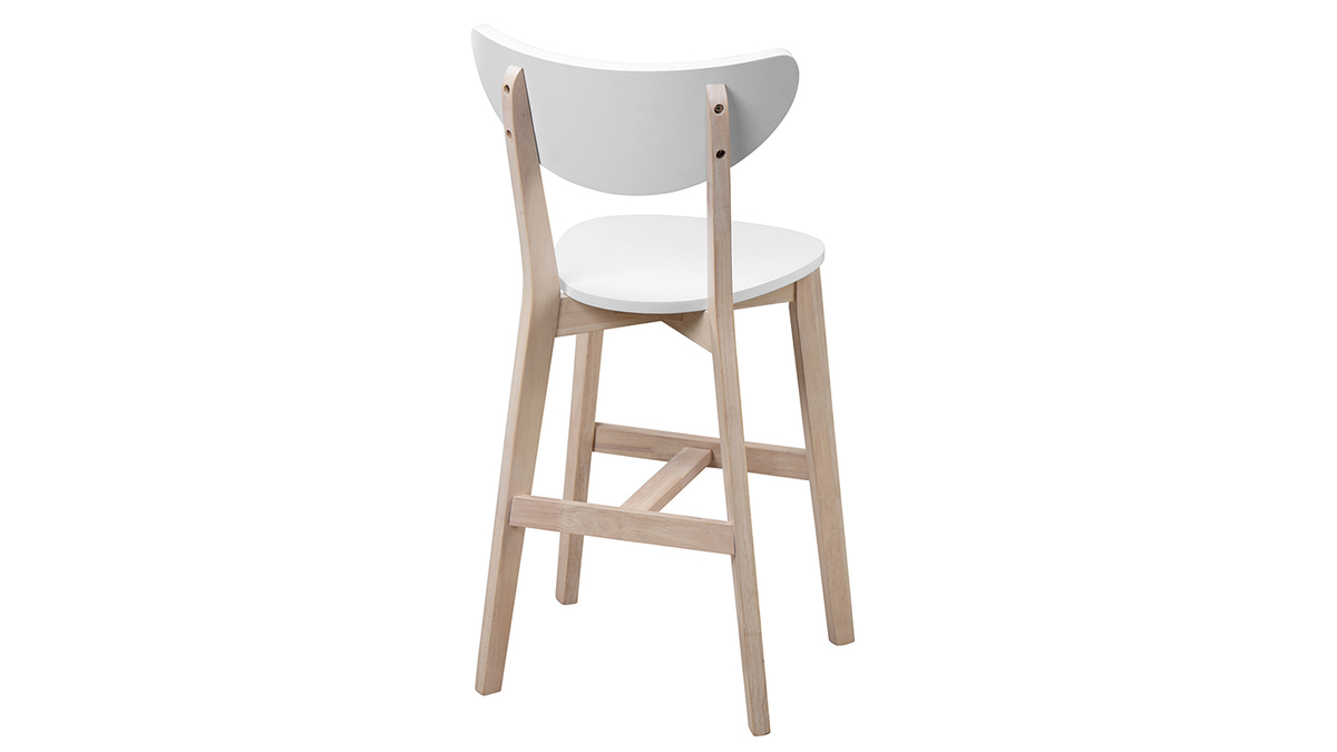 Tabourets de bar scandinaves blanc et bois H65 cm (lot de 2) LEENA