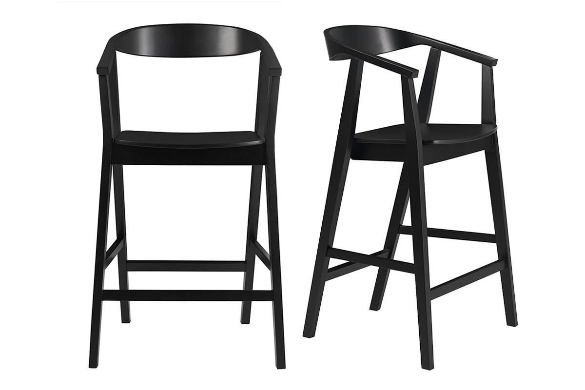Tabourets de bar scandinaves en bois noir (lot de 2) BAHIA