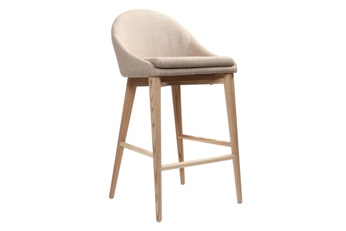 Tabourets de bar scandinaves en tissu beige et fr�ne massif H66.5 cm (lot de 2) DALIA