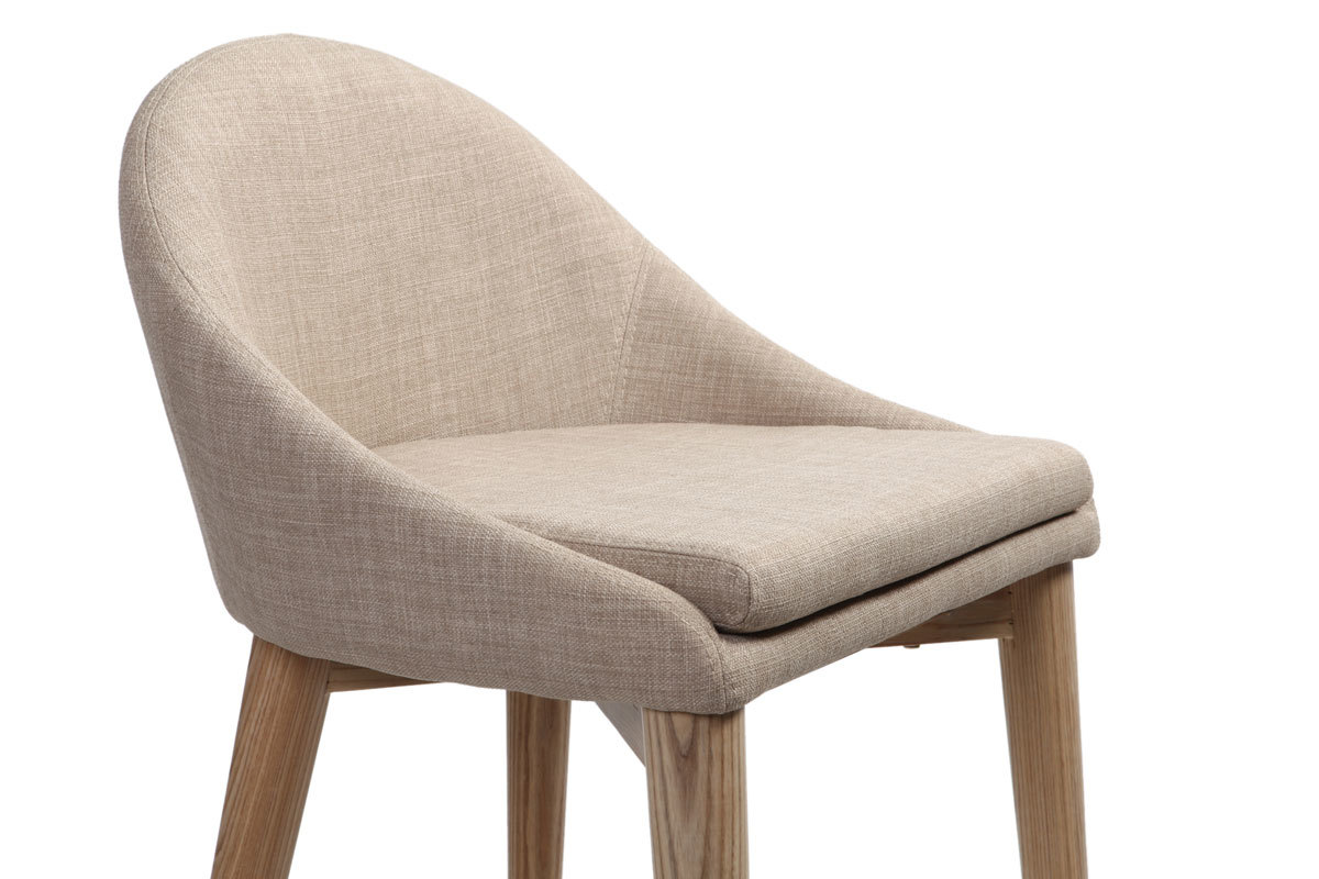 Tabourets de bar scandinaves en tissu beige et fr�ne massif H66.5 cm (lot de 2) DALIA