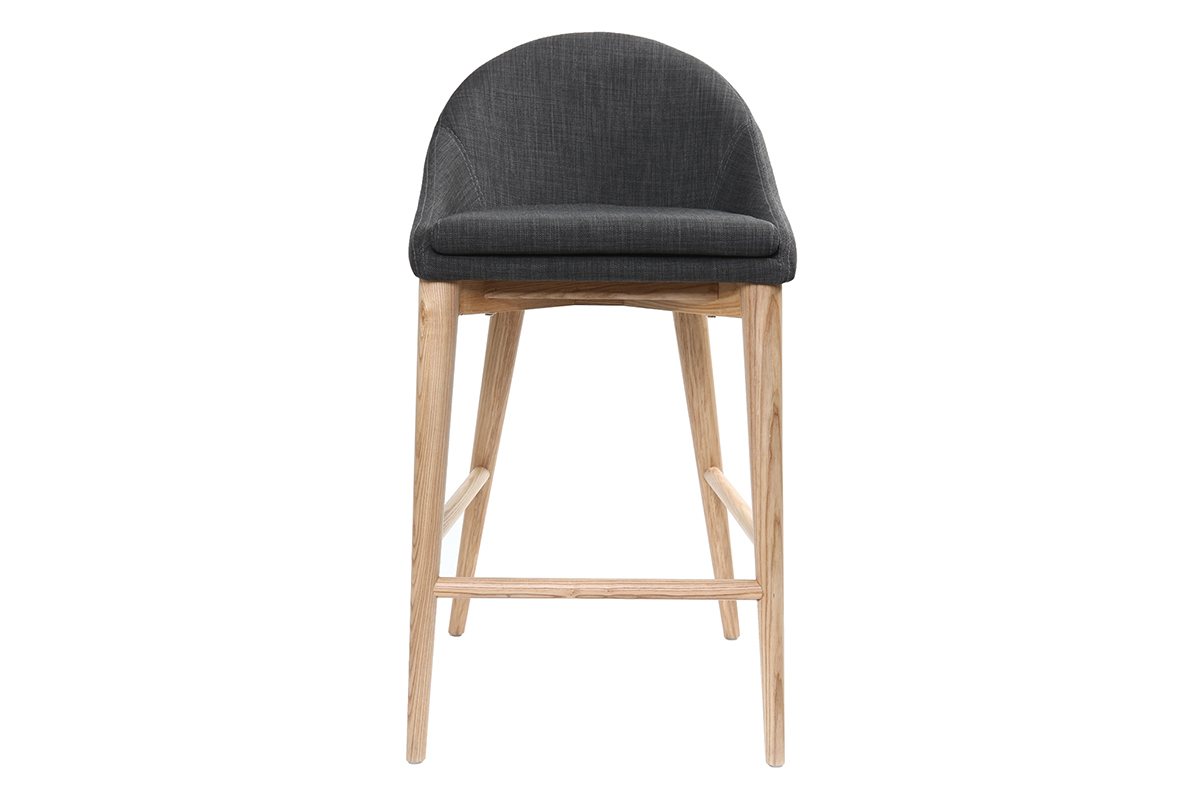 Tabourets de bar scandinaves en tissu gris anthracite et frne massif H66 cm (lot de 2) DALIA