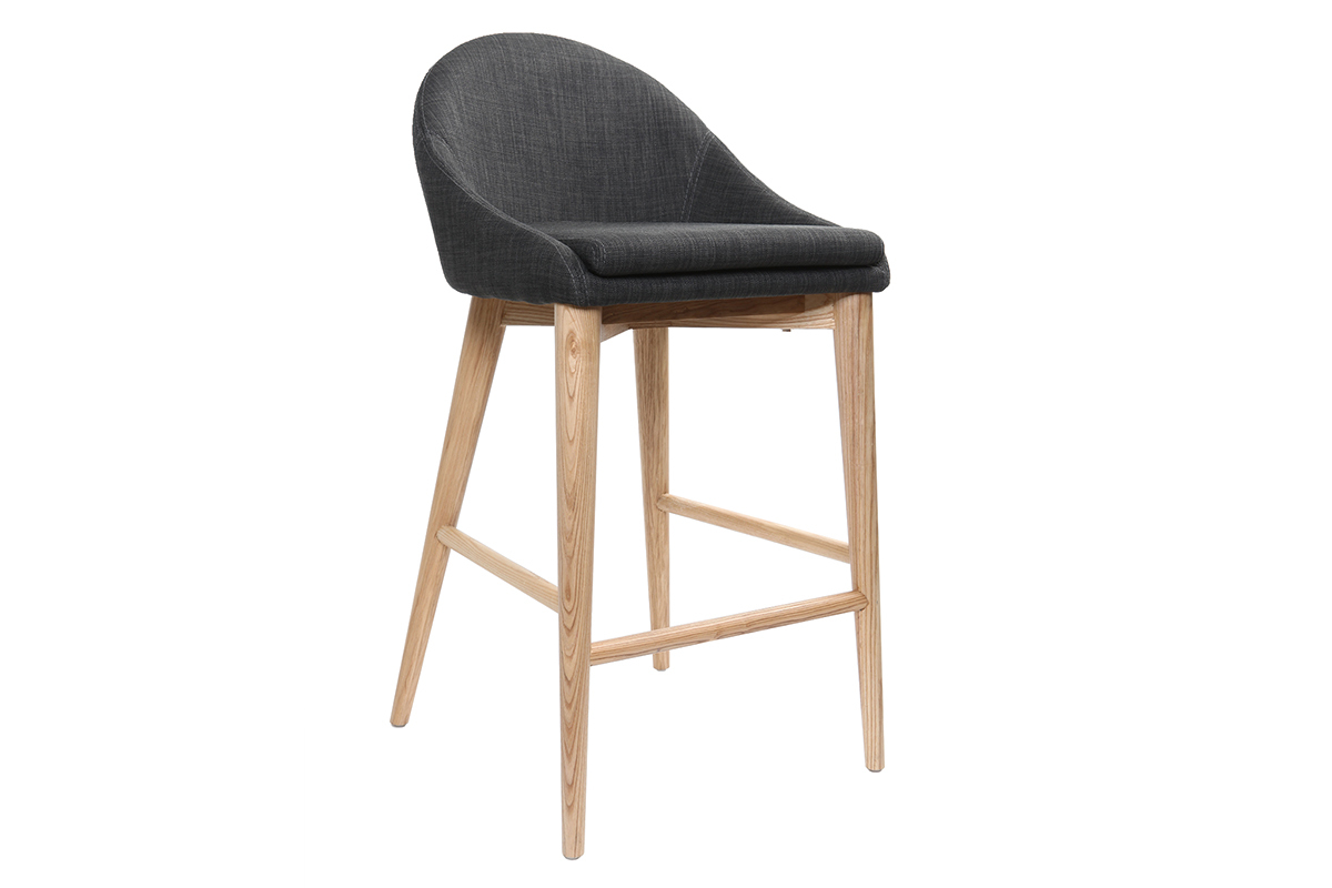 Tabourets de bar scandinaves en tissu gris anthracite et frne massif H66 cm (lot de 2) DALIA