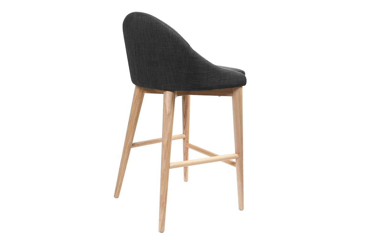 Tabourets de bar scandinaves en tissu gris anthracite et frne massif H66 cm (lot de 2) DALIA