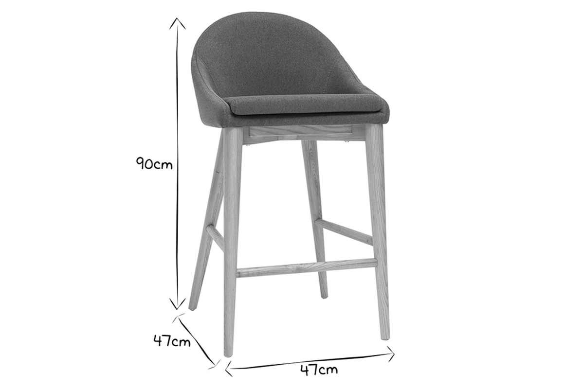 Tabourets de bar scandinaves en tissu gris anthracite et frne massif H66 cm (lot de 2) DALIA