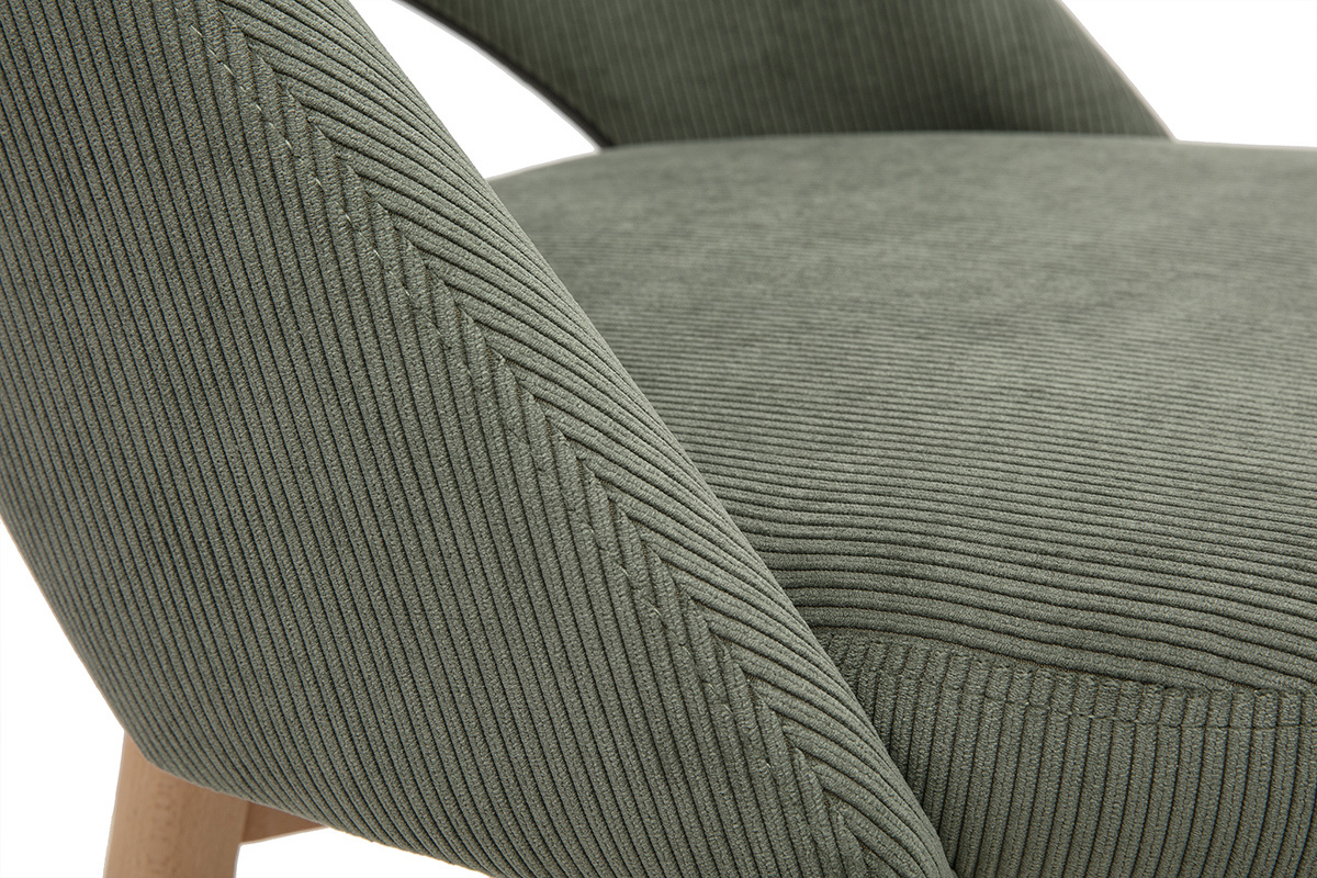 Tabourets de bar scandinaves en tissu velours c�tel� vert kaki et h�v�a massif 65 cm (lot de 2) COSETTE