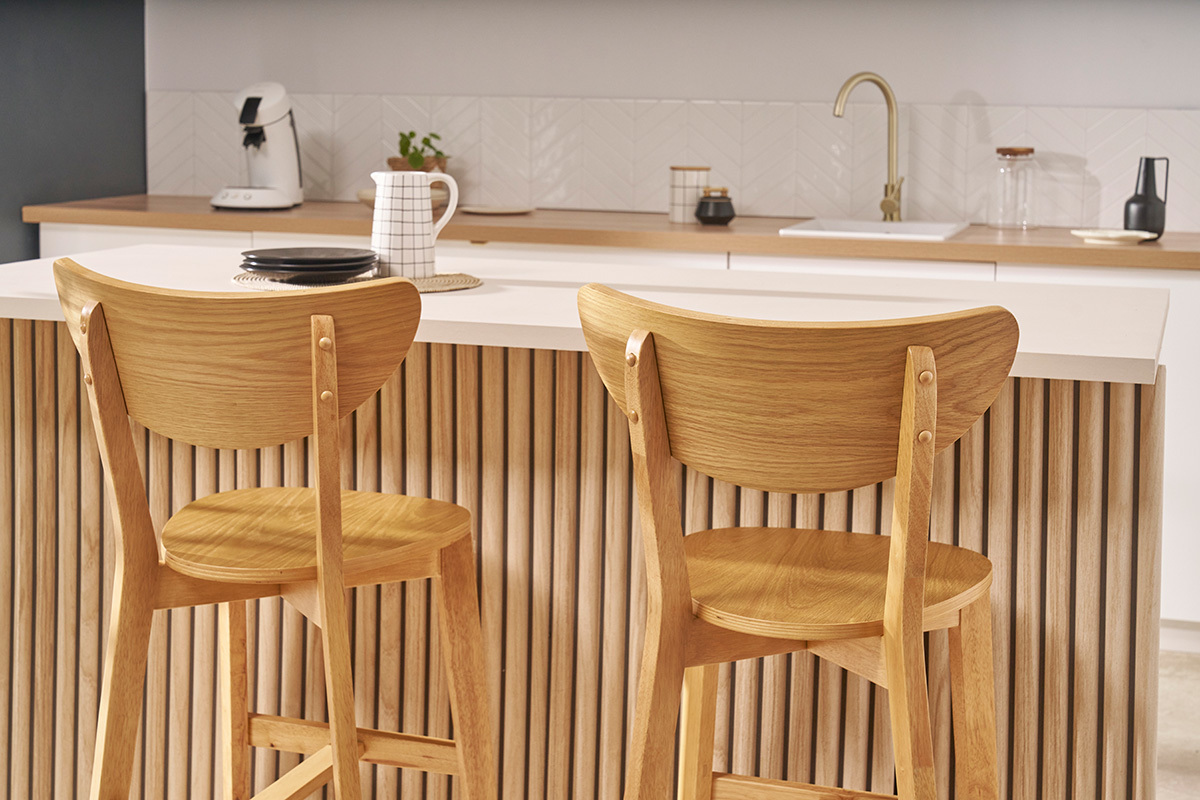 Tabourets de bar scandinaves finition chne  (lot de 2) LEENA