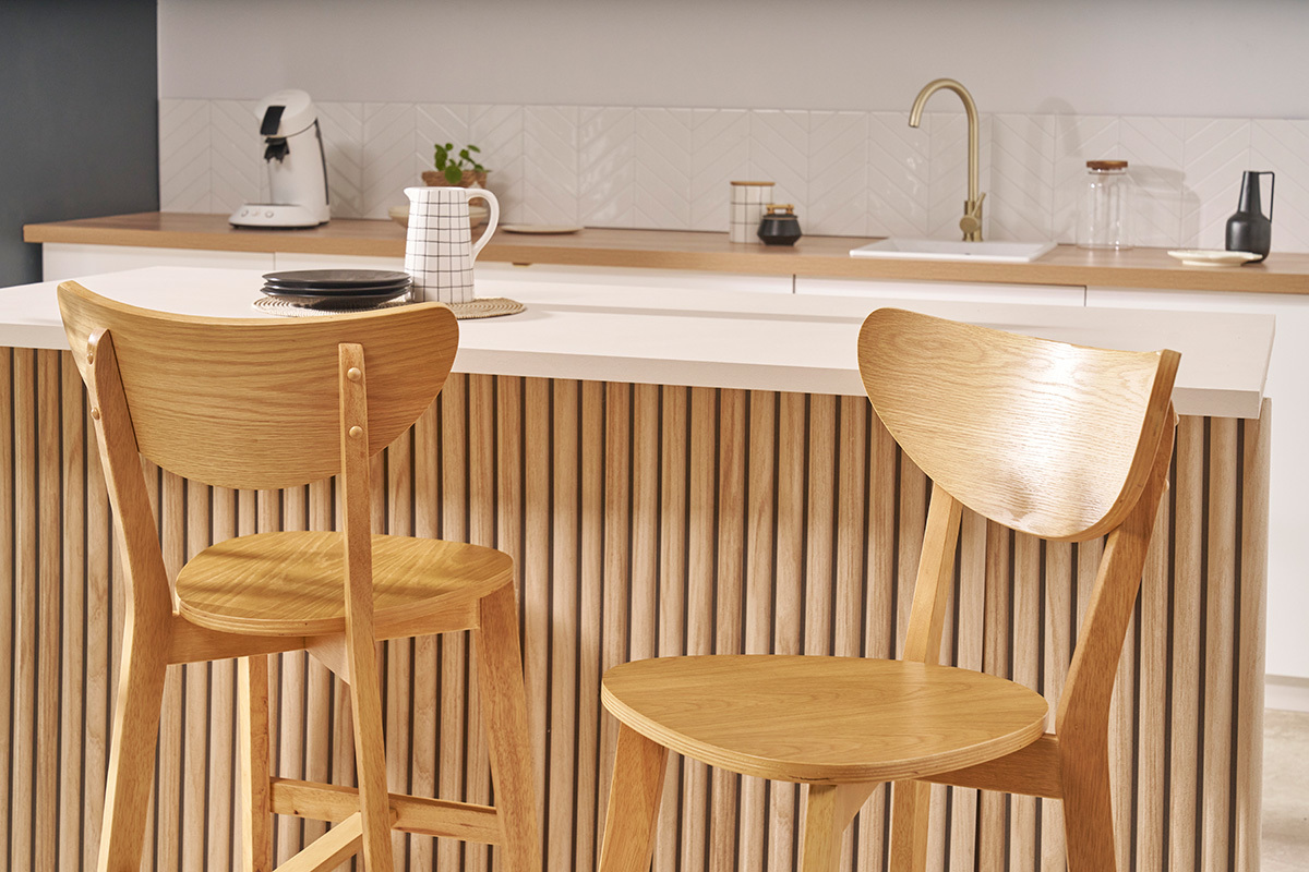 Tabourets de bar scandinaves finition chne  (lot de 2) LEENA
