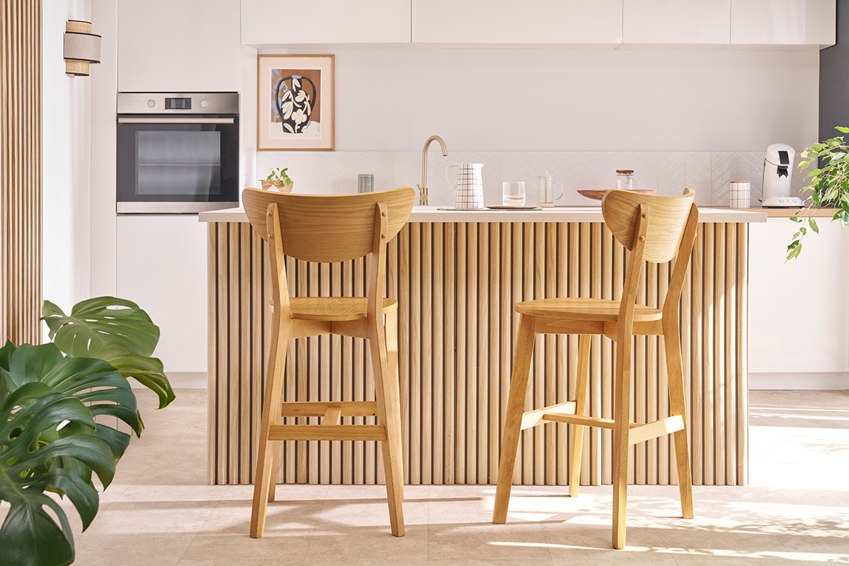 Tabourets de bar scandinaves finition chne  (lot de 2) LEENA