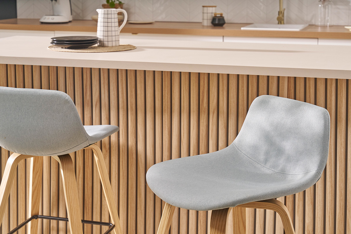 Tabourets de bar scandinaves gris clair et bois (lot de 2) NONIE
