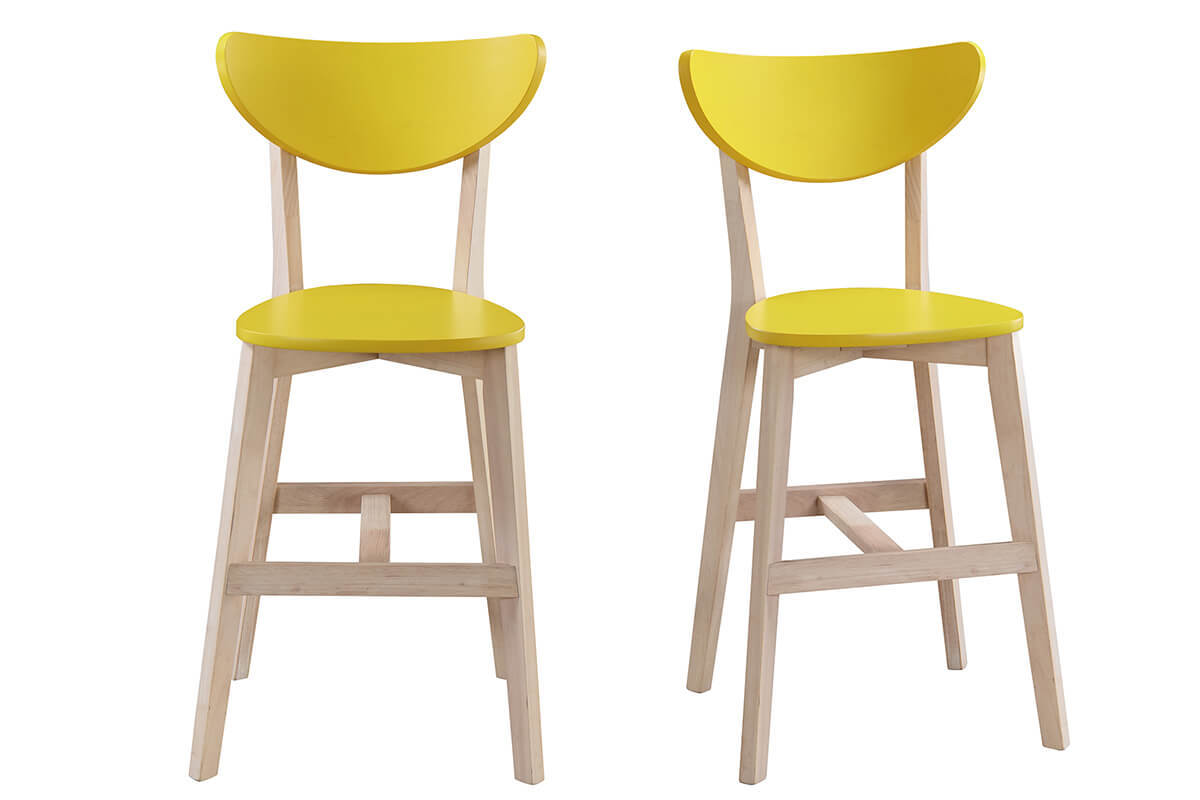 Tabourets de bar scandinaves jaune et bois H65 cm (lot de 2) LEENA