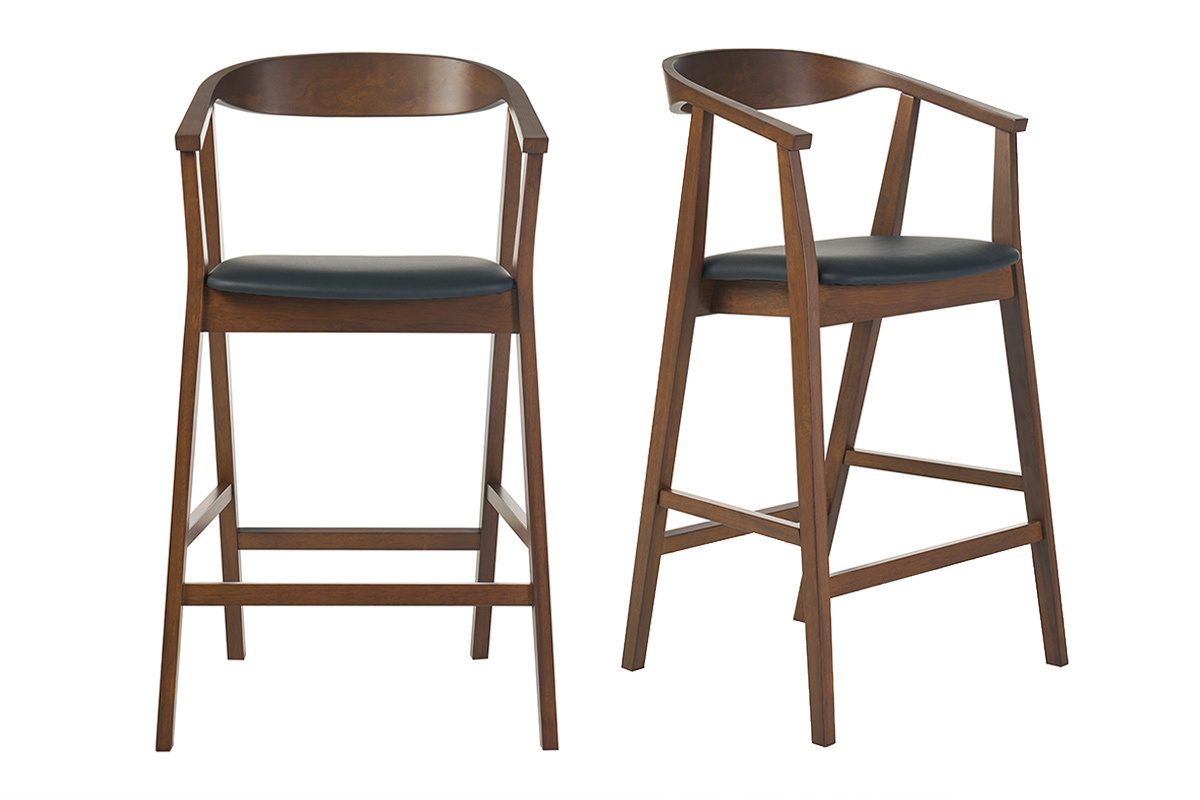 Tabourets de bar scandinaves noirs et bois fonc� H66.5 cm (lot de 2) BAHIA