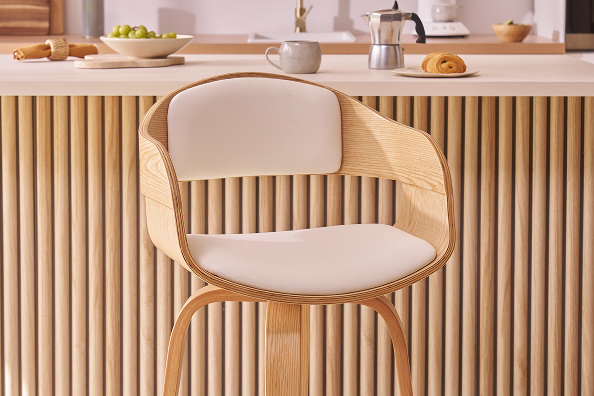 Tabourets de bar scandinaves pivotants 360 en bois clair H65 cm (lot de 2) GAO