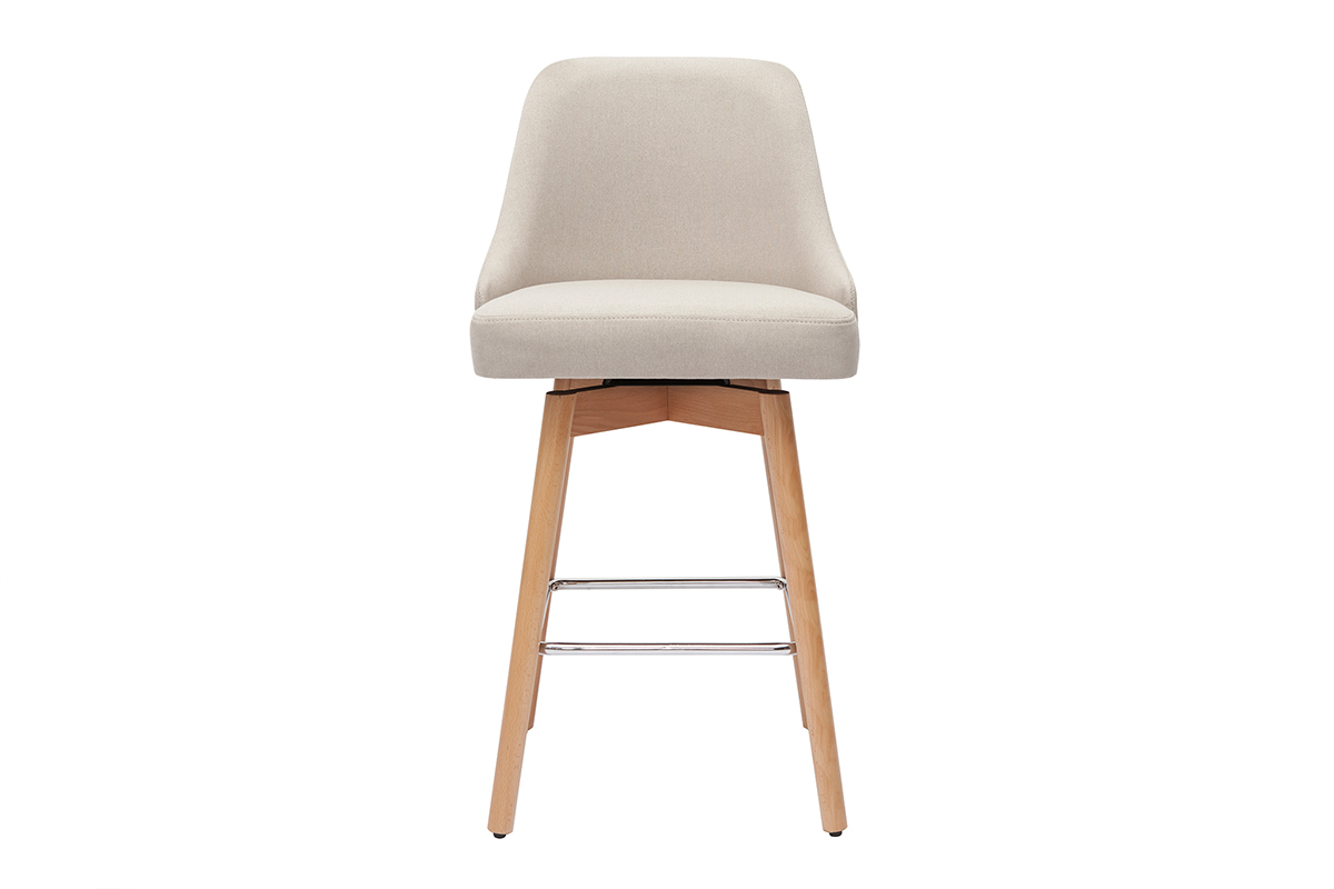 Tabourets de bar scandinaves pivotants 360 en tissu beige et bois htre massif H65 cm (lot de 2) HASTA