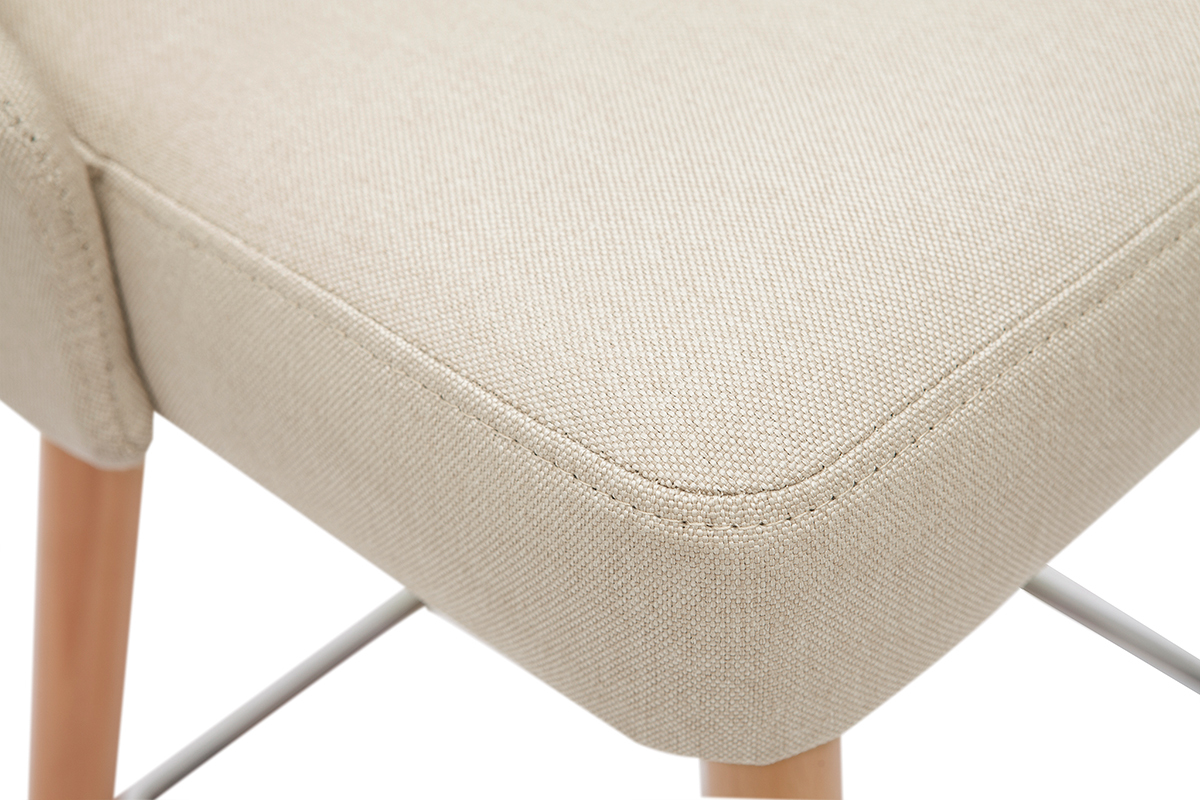 Tabourets de bar scandinaves pivotants 360 en tissu beige et bois htre massif H65 cm (lot de 2) HASTA