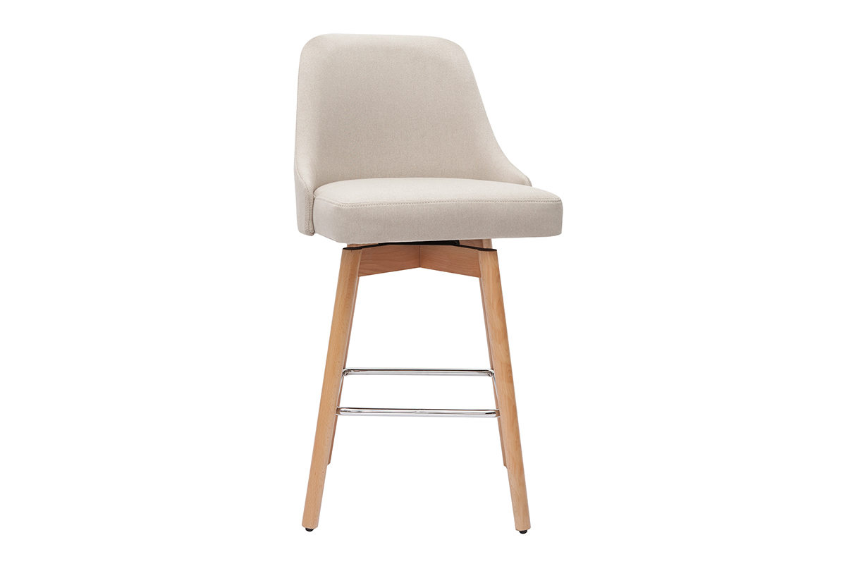 Tabourets de bar scandinaves pivotants 360 en tissu beige et bois htre massif H65 cm (lot de 2) HASTA