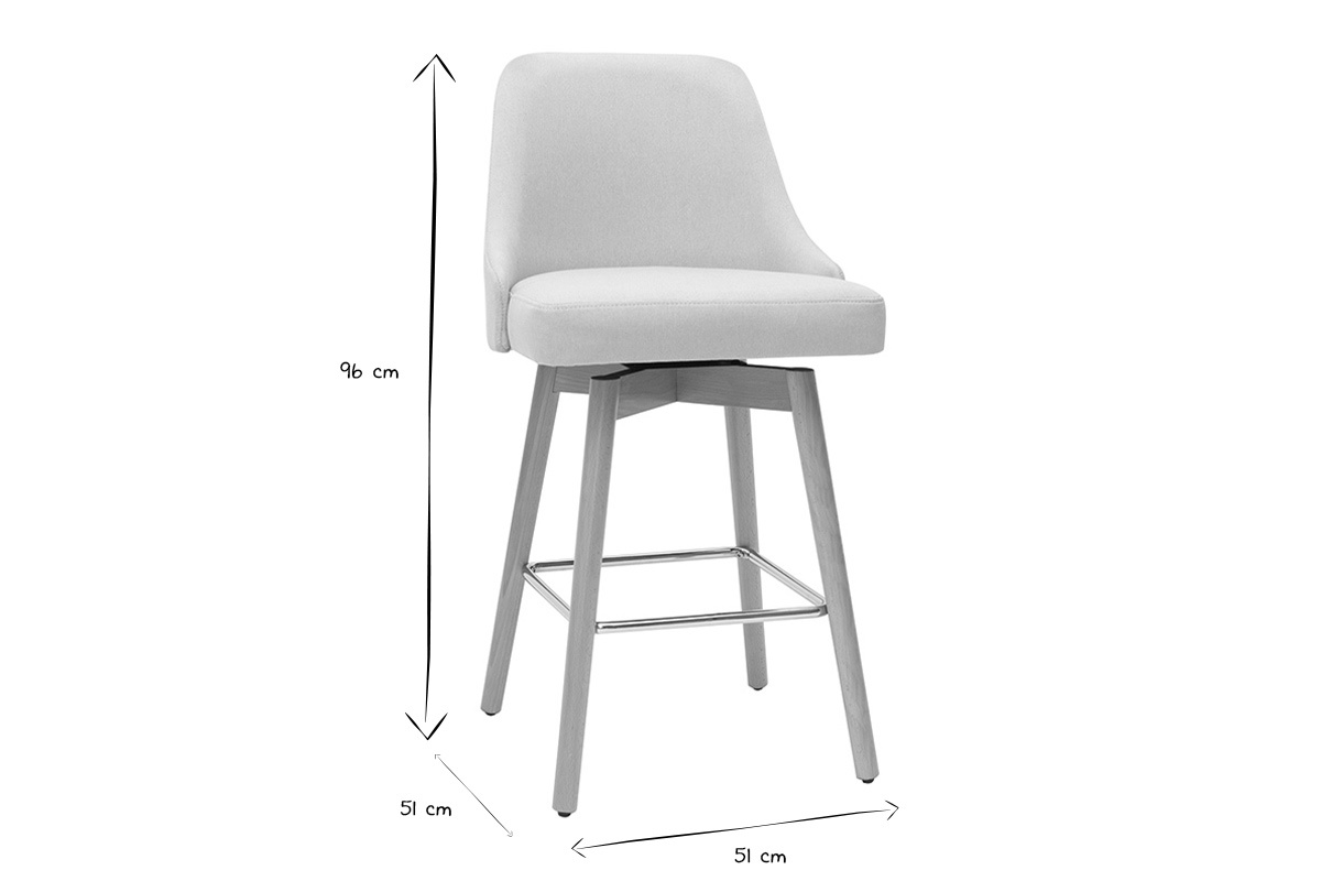 Tabourets de bar scandinaves pivotants 360 en tissu beige et bois htre massif H65 cm (lot de 2) HASTA