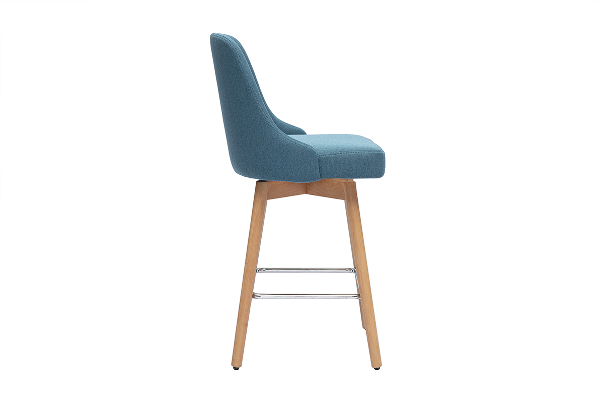Tabourets de bar scandinaves pivotants 360 en tissu bleu canard et bois htre massif H65 cm (lot de 2) HASTA