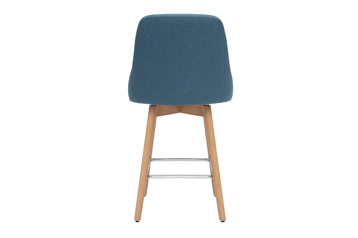 Tabourets de bar scandinaves pivotants 360 en tissu bleu canard et bois htre massif H65 cm (lot de 2) HASTA