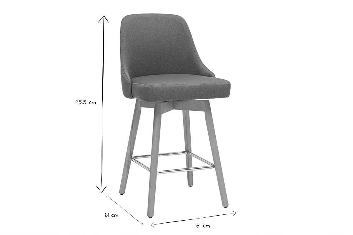 Tabourets de bar scandinaves pivotants 360 en tissu bleu canard et bois htre massif H65 cm (lot de 2) HASTA