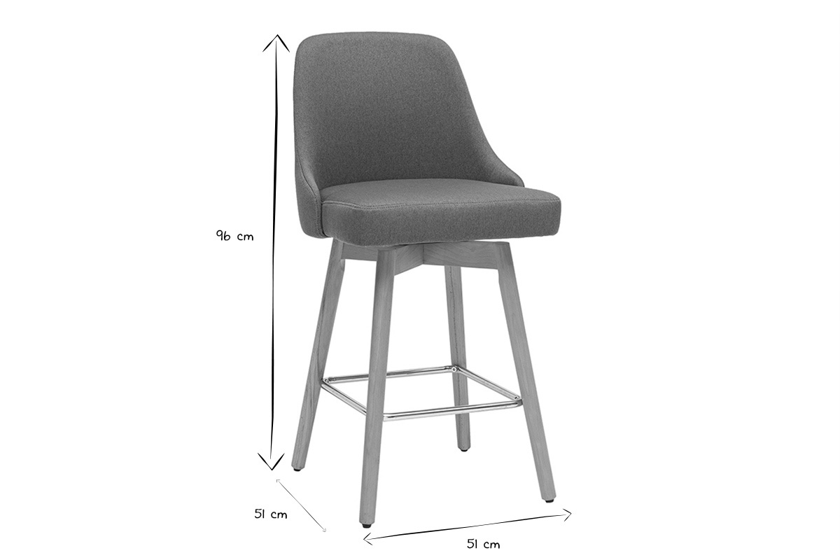 Tabourets de bar scandinaves pivotants 360 en tissu bleu canard et bois htre massif H65 cm (lot de 2) HASTA