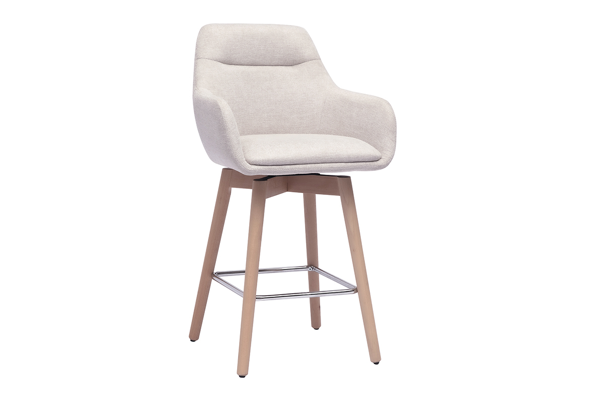Tabourets de bar scandinaves pivotants 360 en tissu effet velours textur beige et bois clair H65 cm (lot de 2) ALESS