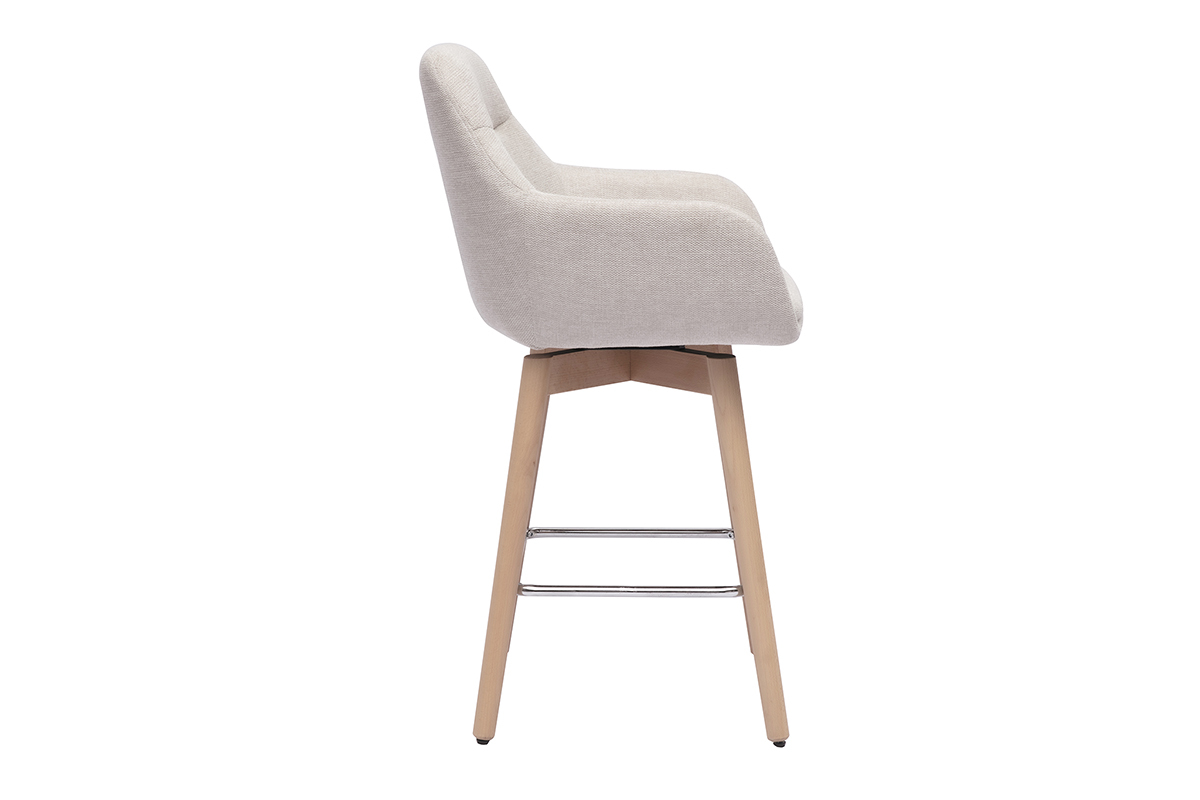 Tabourets de bar scandinaves pivotants 360 en tissu effet velours textur beige et bois clair H65 cm (lot de 2) ALESS