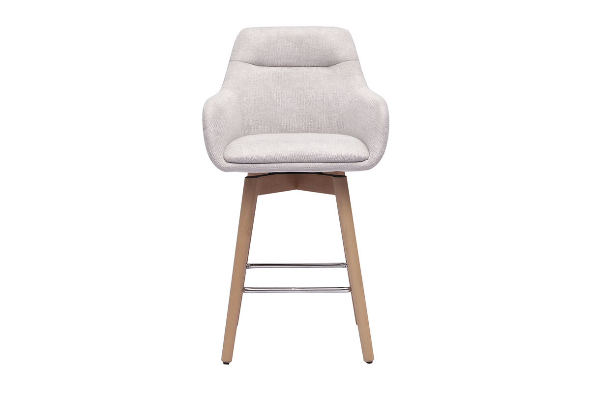 Tabourets de bar scandinaves pivotants 360 en tissu effet velours textur beige et bois clair H65 cm (lot de 2) ALESS