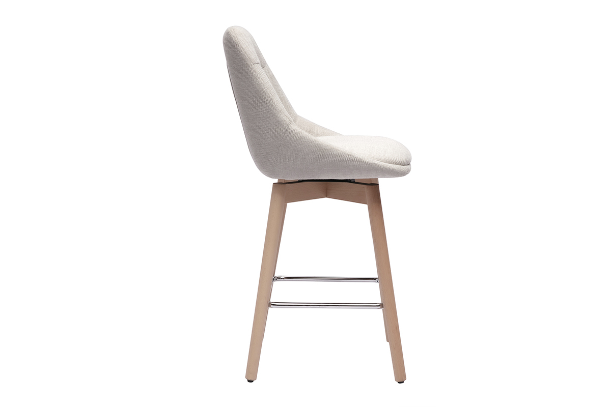 Tabourets de bar scandinaves pivotants 360 en tissu effet velours textur beige et bois clair H65 cm (lot de 2) ALESS