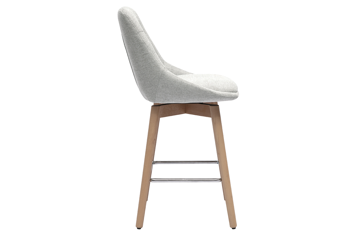 Tabourets de bar scandinaves pivotants 360 en tissu effet velours textur gris clair et bois clair H65 cm (lot de 2) ALESS