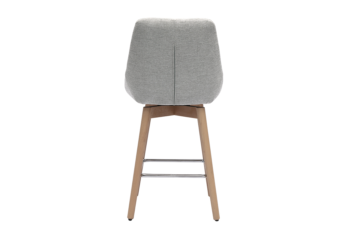 Tabourets de bar scandinaves pivotants 360 en tissu effet velours textur gris clair et bois clair H65 cm (lot de 2) ALESS