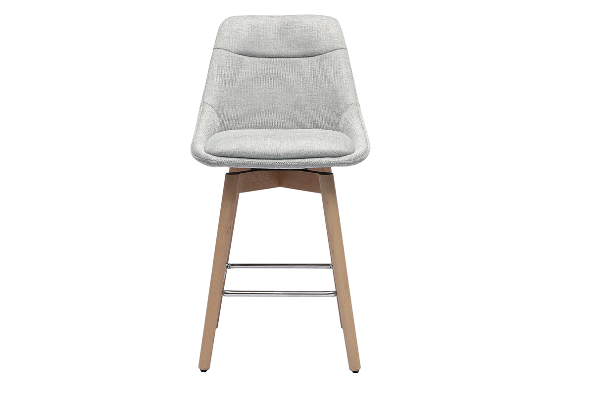 Tabourets de bar scandinaves pivotants 360 en tissu effet velours textur gris et bois clair H65 cm (lot de 2) ALESS