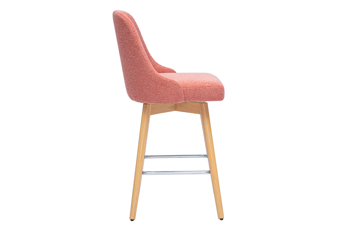 Tabourets de bar scandinaves pivotants 360 en tissu effet velours textur terracotta et bois htre massif H65 cm (lot de 2) HASTA