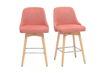 Tabourets de bar scandinaves pivotants 360° en tissu effet velours texturé terracotta et bois hêtre massif H65 cm (lot de 2) HASTA